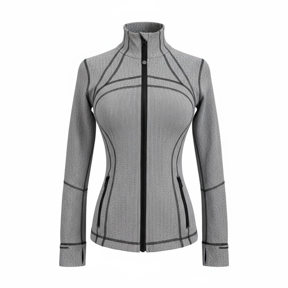 Lululemon Herringbone Full Zip Fitted Jacket Thumbholes Zip Pockets - Picture 3 of 13